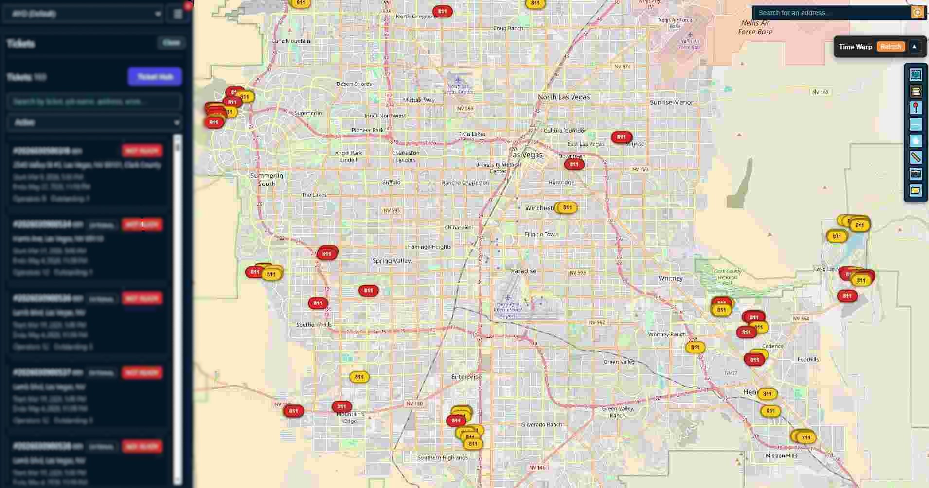Ayo Werks ticket hub and map dashboard showing tickets, statuses, and map pins